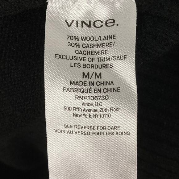 Nwot VINCE Sweater M Black Cashmere Wool Ribbed-Neck-Cuff-Hem Long-Sleeve - Picture 7 of 11